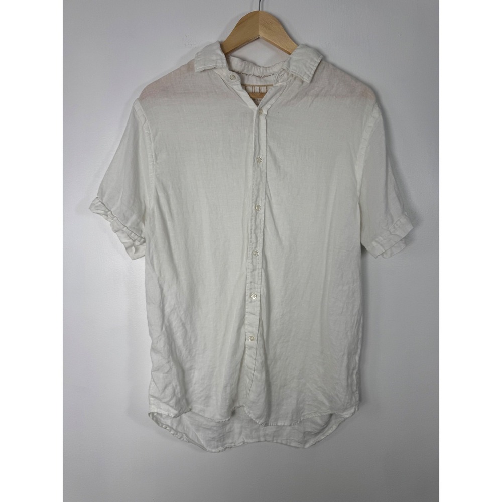 Coastal Porter & Ash Mens Large Button Down Shirt White 100% Linen Short Sleeve